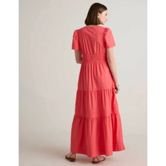 Quince Organic Cotton Poplin Tiered Maxi Dress Coral Sz L NWT #9 - Picture 4 of 7